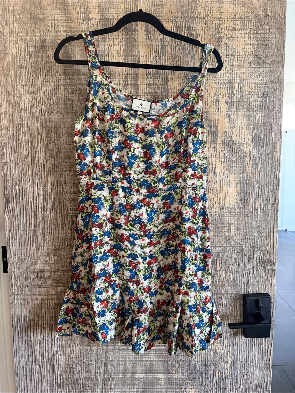 Tuckernuck Floral Scoop-Neck Mini Dress in Blue, Red & Green